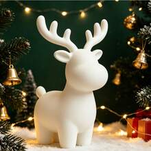 3D Printed Matte White Cute Deer Figurine, Minimalist Round Cartoon Reindeer Sculpture, Christmas Home Desktop Holiday Decoration Craft - A - View 5