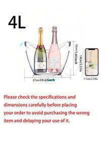 1.06 Gallon Plastic Ice Bucket With Handle, Champagne Wine Beverage Cooler, Easy To Carry, Bar Decor, Party Accessory, Home Hospitality Essential, Suitable For Wine, Champagne And Beer, Party And Wedding Drink Bucket - Multicolor - View 3