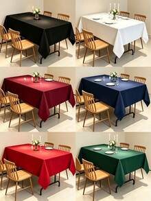 1pc Solid Color Rectangular Tablecloth, Wrinkle-Resistant Washable Tablecloth, Christmas Decoration, Indoor/Outdoor Dining, Wedding Banquet Birthday Party Home Decor - Multicolor - View 3