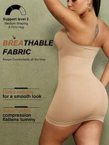 1pc Plus Size Women's Shapewear Abdominal Compression Costume, Flat Tummy Waist Trainer, Butt Lifting Seamless Bodycon Dress - Apricot - View 2