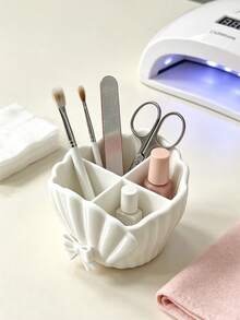 1pc 4-Compartment Toothbrush Holder/Storage Rack, Toothpaste, Makeup Brush Storage Box, Bowknot Lace Shell Design 4-Compartment Toothbrush Holder, Desktop Small Item Sorting Storage Basket, Black/White Storage Rack, Bedroom/Living Room/Desktop Decorative Storage Box, Suitable For Living Room, Desktop, Study Bedroom, Back To School Season, Holiday Decoration, Housewarming Gift Essential, Christmas, New Year Gift Best Choice - Multicolor - View 7