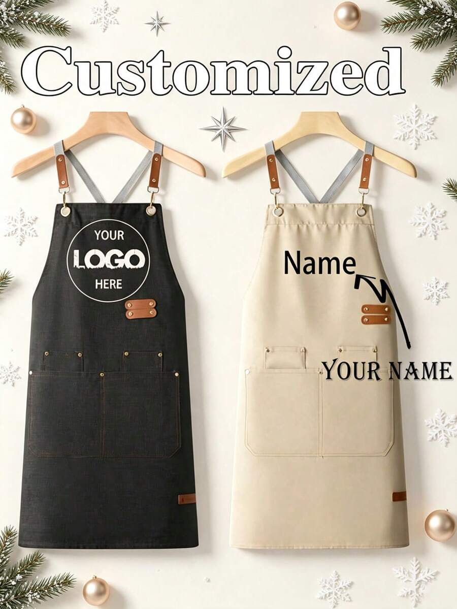 Customizable Chef Apron With Pockets And Adjustable Straps, Customizable Text, Logo, Name And Pattern, Cross Design, Suitable For Restaurants, Catering Services And Cafes - Multicolor - View 1