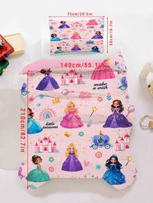2/3-teiliges Bettwäsche-Set Kleine Prinzessin, rosa Märchen-Bettwäsche, Schloss-Regenbogen-Kutsche-Blumenkrone-Zauberstab-Muster Bettbezug & Kissenbezüge für Mädchenzimmer (Twin/Full/Queen/King Größe) - Verschiedenfarbig - Übersicht 14