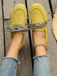 New Lace-Up Soft Sole Casual Spring/Autumn Suede Flat Shoes - Yellow - View 2