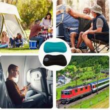 1pc Camping Inflatable Travel Pillow, Portable Neck Pillow, One-Press Inflation, Compact Air Pillow, Suitable For Beach, Office, Home, Travel - Peacock Blue - View 5