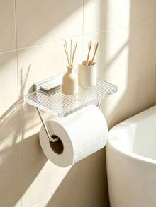 1PC/6PCS Tempat Tisu Toilet & Kotak Tisu 2-in-1 Gaya Mewah Ringan, Rak Gulung Tisu Dinding Akrilik Bening Motif Garis Vertikal, Batang Logam Emas Pengatur Kamar Mandi, Aksesori Dinding Serbaguna untuk Menaruh Ponsel dan Perlengkapan Toilet Kecil di Kamar Mandi - MultiWarna - View 13