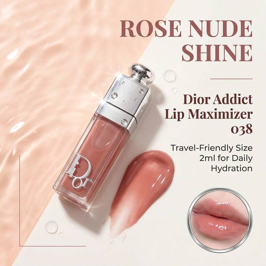 [Travel Size - 2ml] Dior Addict Lip Glow#038 - Instantly Plumping, Long-Lasting Hydration - 24-Hour Moisture - #038 Soft Nude - View 1