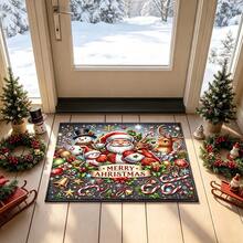 1pc Kitchen Floor Mat, Soft Faux Cashmere Material, Christmas Theme Cartoon Non-Slip Floor Mat, Suitable For Kitchen, Bathroom, Entrance Door, Holiday Atmosphere Decorative Floor Mat, Multi-Scenario Use Non-Slip Floor Mat, Christmas Room Decoration, Holiday Gift - Multicolor - View 2
