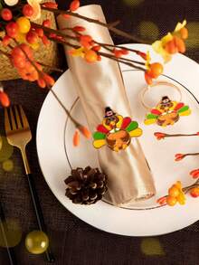 2/6pcs Thanksgiving Turkey Napkin Rings, Metal Turkey Napkin Holders, Autumn Harvest Table Decor, Cartoon Turkey Napkin Clips, Thanksgiving Dinner Party Table Decoration, Photo Props, Thanksgiving Gift - Multicolor - View 2