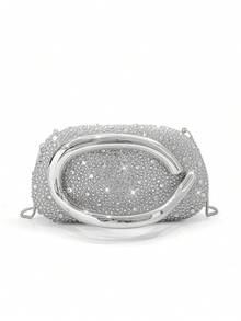 MIYIN 奢華全水鑽硬殼晚宴包，特殊造型金屬手柄手拿包，可拆卸細鏈斜跨迷你包，適合婚禮、舞會、派對 - 彩色 - 查看 13