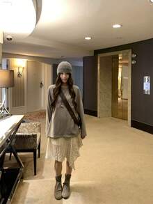Women's New Autumn Loose Drop Shoulder Casual American Vintage Top - Grey - View 6