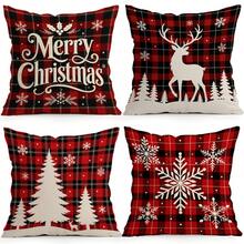 4pcs/1pc Red & Black Plaid Christmas Winter Pattern Pillow Case, Single-Sided Printed Pillow Case, Suitable For Living Room, Bedroom, Home Decor, All-Season Pillow Case - Multicolor - View 1