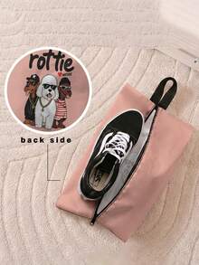 1pc Puppy Print Shoe Storage Bag, Waterproof Fabric Zipper Closure Shoe Pouch With Handle,Portable Travel Shoe Organizer For Home Business Trip - Multicolor - View 12