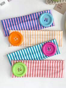 1pc/4pcs Women's Sweet Cool Style Contrast Color Striped Headband, Fashion Elastic Large Button Headband, Niche Sports Outdoor Versatile Headband Hair Accessory - Multicolor - View 17