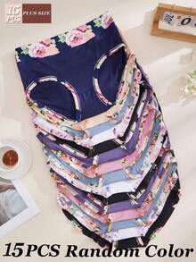 15pcs Plus Size Printed Comfortable Women Panties, Basic Intimate Underwear - Multicolor - View 2