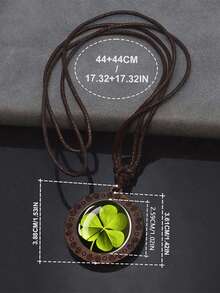 1 buah Liontin Daun Semanggi, Liontin Kayu Daun Semanggi Hijau Keberuntungan, Kalung Rantai Tali, Unisex - Gaya 2 - View 3