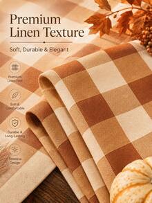 1pc Brown Orange & Cream Gingham Plaid Table Runner, Warm Farmhouse Checkered Fall Table Decor, Rectangular Dining Table Runner For Thanksgiving Dinner, Fall Decor, Kitchen Decor, Home Decor, Harvest Party And Family Gathering - Multicolor - View 8