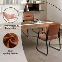 Waiting Reception Chairs No Wheel, Leather Guest Chair With Padded Arms, Modern Brown Office Desk Chairs With Sled Base For Office Meeting Conference Room Lobby Home Living Room 1 Pack - Brownsled Base - View 7