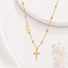 1pc Simple Cross Infinite Symbol Pendant Golden Silvery Stainless Steel Chain Necklaces For Women - Style 1 - View 3