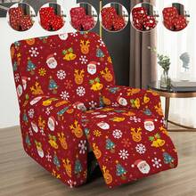 4pcs Christmas Pattern Lounge Chair Sofa Cover Slouchy Chair Slipcover Non-Slip Recliner With Storage Pocket Furniture Protector For Living Room - Multicolor - View 2