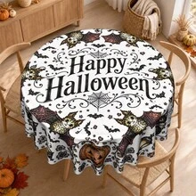 1pc,Vintage Halloween Tablecloth, Black White Pumpkin Bat Cat Print Polyester Table Cover, Elegant Halloween Dining Table Decor For Kitchen, Party, Family Gathering And Holiday Home Decoration - C - View 17