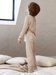 mini bala Autumn Unisex Toddler Thermal Underwear Set Antibacterial Fabric Soft Snug Fit For Daily Home Wear - Brown Tone - View 5