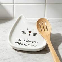 3pcs Cat Shaped Ceramic Spoon Holder, Funny Quote Tableware Rack, Cute Kitchen Countertop Decor, Gift For Cat Lovers - Multicolor - View 3