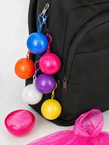 1/2/4/6/8pcs Portable Rain Poncho Ball Keychain, Each Ball Includes 1 Random Color Disposable Hooded Raincoat, Compact Emergency Rain Poncho With Round Storage Case And Hook For Music Festivals, Travel, Camping, Hiking & Outdoor Use - View 4