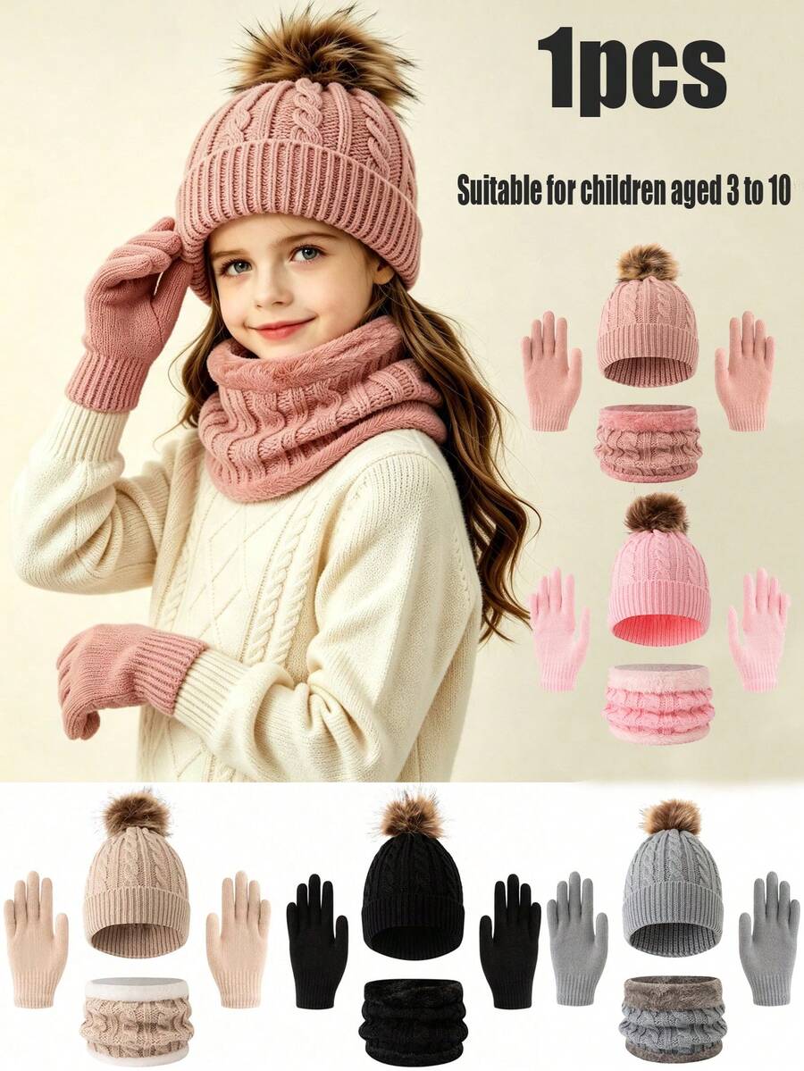 3pcs/Set Autumn/Winter Knitted Children's Hat Set - Multicolor - View 1