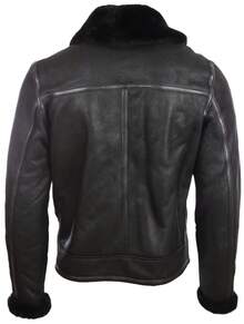 AVIATRIX Men's Genuine Leather Shearling Jacket OBRS Black - Black - View 4