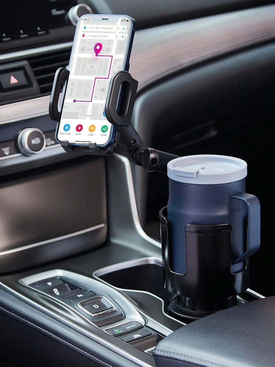 2合1汽車杯架手機支架,可調式底座配長臂,免持 360° 旋轉防滑手機架,適用所有智慧型手機,通用汽車儀表板手機支架 - 彩色 - 查看 1