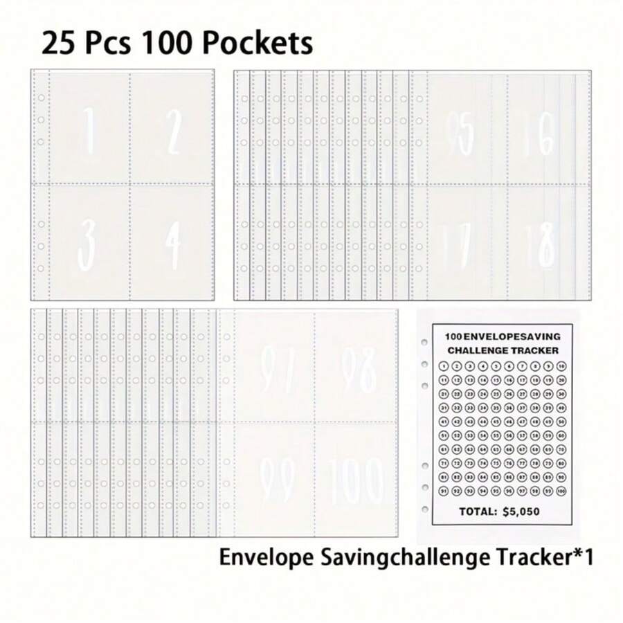 1 Set A5 Binder Savings Set - 100 Numbered Pockets & Money Challenge Tracker, Perfect For Financial Planning & Gifts - A5 - View 1