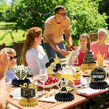 9Pcs Black Gold Happy Birthday Honeycomb Table Centerpieces Glitter Cake Crown Gift Box Champagne Balloon Star Cutouts Mult‑Age Birthday Party Table Decor Supplies - X260817E - View 8
