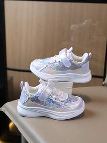 Toddler Girls Shiny Sequin Sneakers, Hook And Loop Lightweight Non-Slip Casual Sports Shoes - Silver - View 5