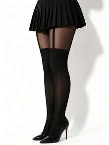 A Pair Of Sheer-Panelled, Form-Fitting Trousers With Suspender-Style Straps-A Classic Black Design Suitable For Business Settings. - Black - View 3