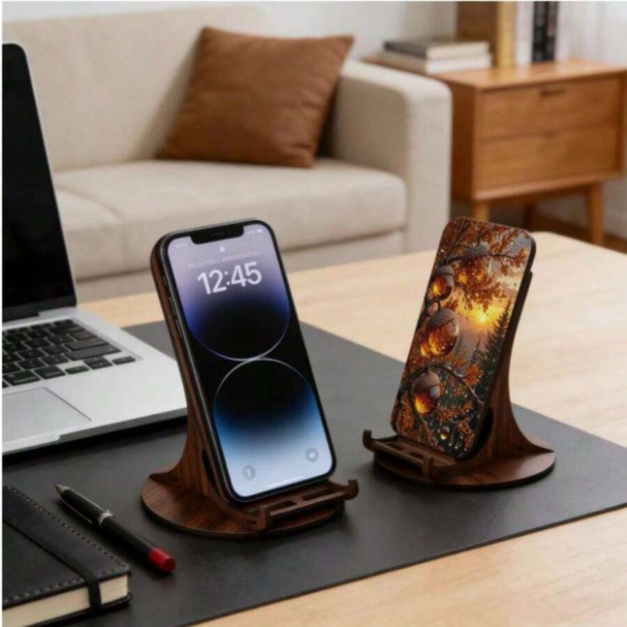 1pc Printed Creative Wooden Phone Stand Home Decor Holiday Gift New Year Gift Office Bedroom Decoration - Multicolor - View 1