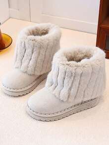 Baby Thick Fur Lined Snow Boots, Non-Slip Soft Sole Children's Winter Boots - Beige - View 1