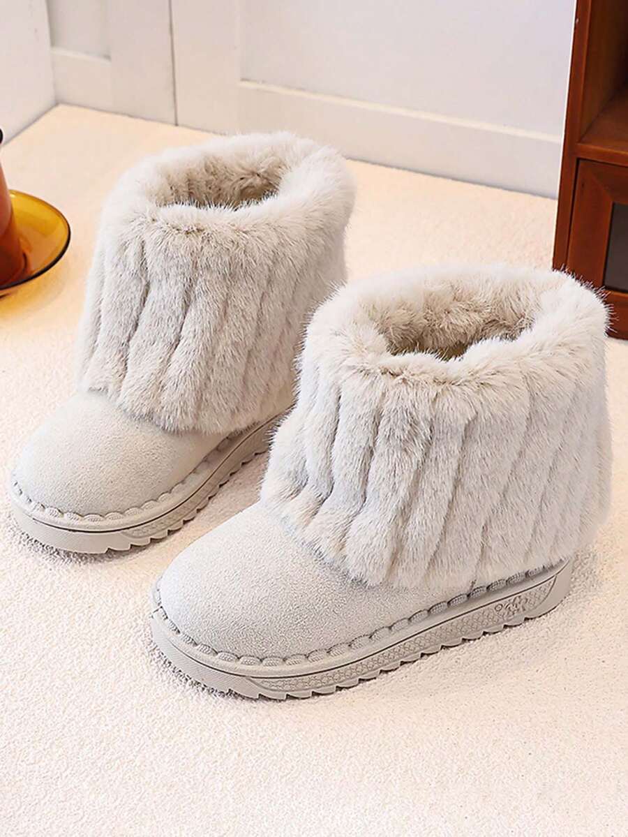 Baby Thick Fur Lined Snow Boots, Non-Slip Soft Sole Children's Winter Boots - Beige - View 1