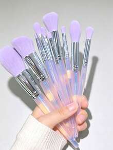 Purple Makeup Brush Set, Glitter Transparent Handle Makeup Brushes, Soft Synthetic Bristle Foundation Blush Eyeshadow Concealer Brush Set, Professional Full Face Eye Makeup Tools, Suitable For Women And Girls Daily Makeup - Multicolor - View 10