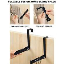 Basic Living 1pc/2pcs Over-The-Door Hook Hanger, Foldable Over-The-Door Storage Rack, Space-Saving Hanging Storage Rack, Suitable For Bedroom, Bathroom, Hanging Clothes, Coats, Towels, Black - A - View 11