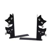 Cute Little Black Cat Hollowed Out Metal Book Holder Paired With Cute Cat Silhouette L-Shaped Book Stand For Female Students, Fixed Storage Bracket For Books, Creative Birthday And Holiday Gifts For Cat Enthusiasts. - Black - View 11