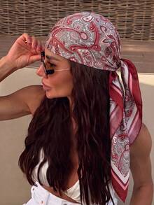 1pc Bohemian Style Fashion Luxury Plant Paisley Print Women's Bandana, Spring/Summer Casual Multi-Functional Scarf Sun Protection Shawl, Suitable For Daily And Outdoor Wear - Wine Red Paisley - View 3