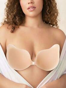 1 Pair Self-Adhesive Gathered Bra: Silicone Strapless Nipple Covers, Self-Adhesive Strapless Mango-Shaped Bra, Invisible Bra, Suitable For Wedding Dress/Evening Gown And Strapless Dress, Halloween, Christmas Matching - Apricot - View 2