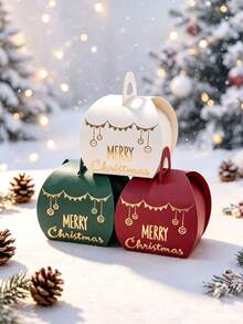 10pcs Festive Christmas Favor Boxes, Cute Curved Paper Gift Packaging With Bowknot Closure And Metallic Gold Lettering, Easy Assembly Holiday Boxes For Stocking Fillers, Winter Parties, Seasonal Giveaways And Family Celebrations - 5.5X5.5X6.5cm - View 11