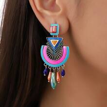 1 par de pendientes bohemios hechos a mano con esmalte y cristal, con diseño de patrón floral y colocación de color diseñados al azar, con ligeras variaciones en forma y tono - Multicolor - Ver 8
