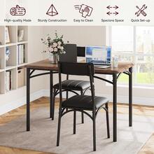 Juego de comedor de 5 piezas para 4 personas, mesa rectangular y 4 sillas acolchadas de piel sintética, estilo industrial moderno gris, conjunto compacto para cocina y espacios pequeños - Color caoba - Ver 2