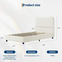 Cama Infantil Tapizada con Cabecero Acolchado – Perfil Bajo con Listones de Madera Resistentes, Esquinas Redondeadas, Sin Ruidos, No Necesita Somier, Montaje Fácil – Disponible en Twin y Full para Niñ - Beis - Ver 3