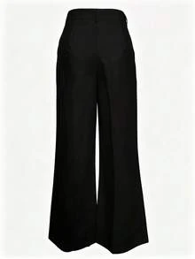 Women's High-Waist Straight Leg Wide Leg Casual Commute Long Pants With Pockets, Fashionable Autumn/Winter Versatile Back-To-School Quality Black - Black - View 5