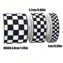 Black And White Checkered Ribbon (Polyester Satin) - Ideal For Racing Theme Decor, DIY Crafts, Gift Wrapping, Pet Leashes, Wedding Supplies And Bows, Halloween Decor, Christmas Decor - Checkerboard - View 5
