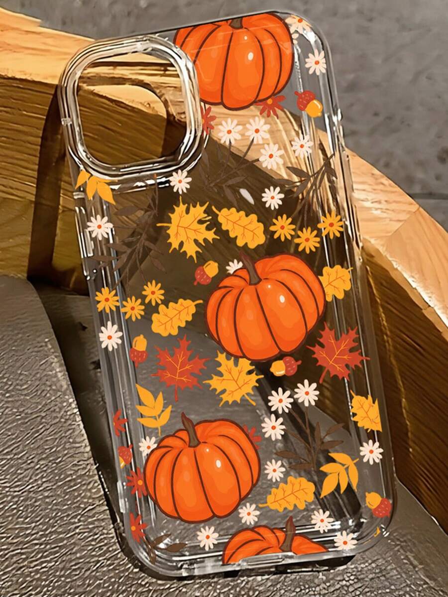 Transparent Halloween Autumn Pumpkin Maple Leaf Daisy Pattern Shockproof Phone Case, Women's Phone Accessory, Compatible With IPhone 18 Pro Max/18 Pro/17 Pro Max/17 Pro/17 Air/17/16 Pro Max/16/15 Pro Max/15/14/13/12/11, Women's Essential, Perfect As Birthday Gift, Halloween Gift, Back To School Gift - Clear - View 1